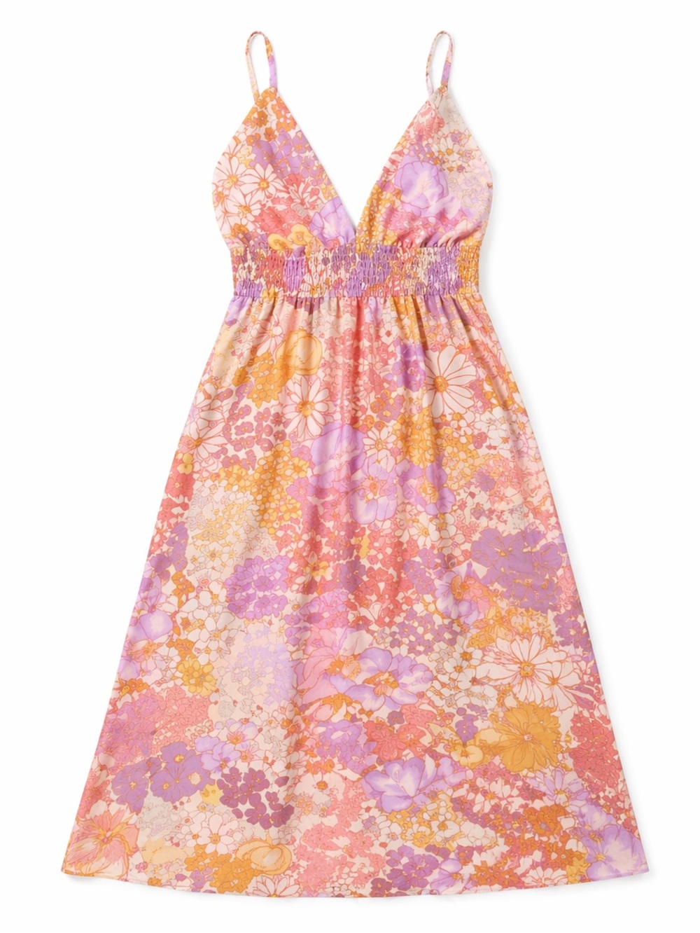 Boho Floral Maxi Dress Cutout Pink Orange Summer Romantic L Liberty Love